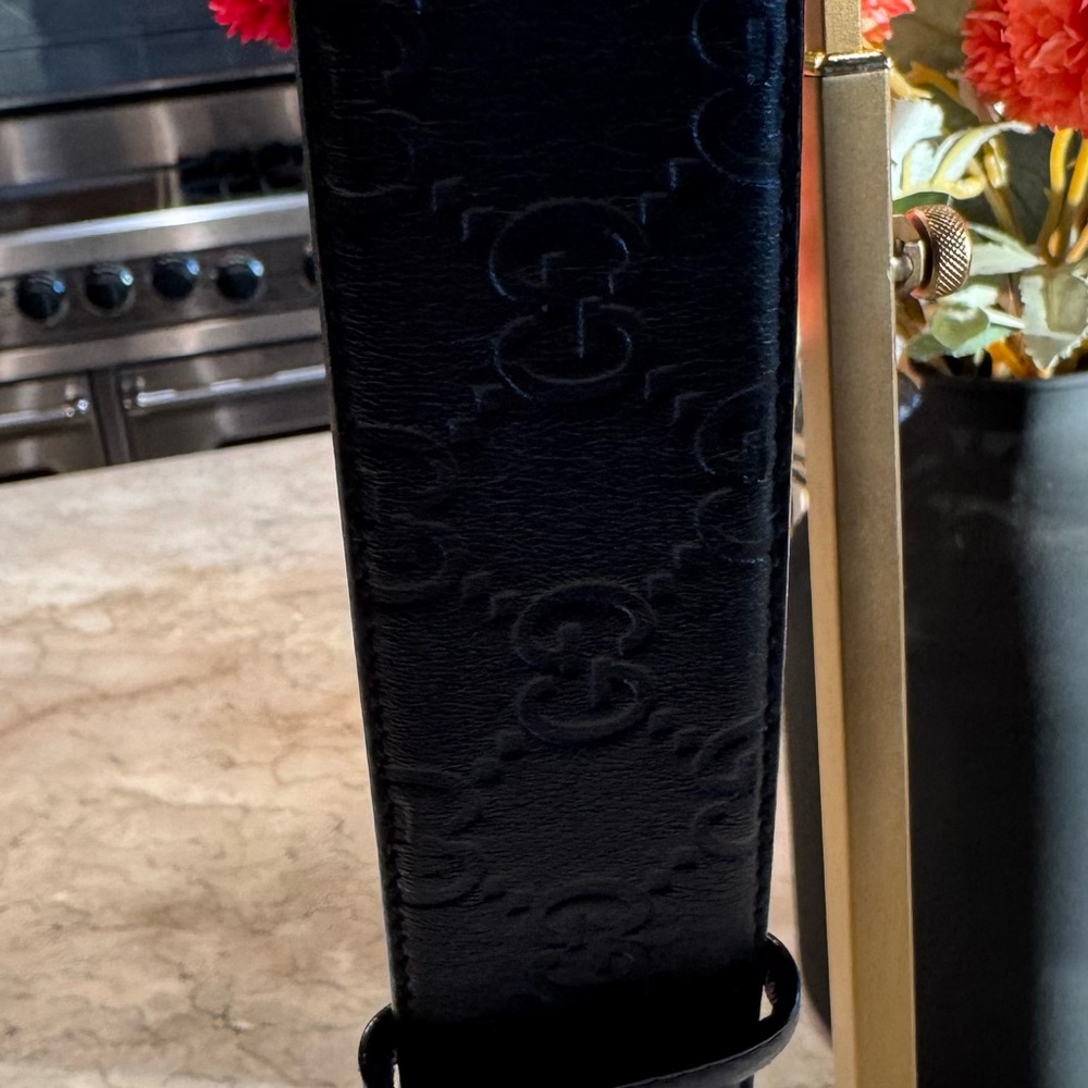 Gucci Silver GG Black Leather Guccissima Belt 95/38 - Picture 4 of 14